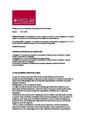 Examen de Selectividad: Italiano. Castilla-La Mancha. Convocatoria Junio 2014