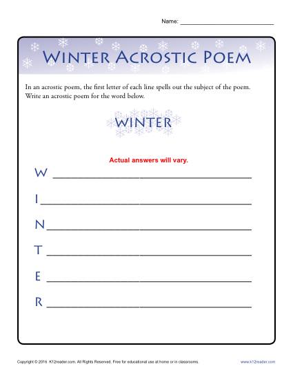 Winter Acrostic Poem