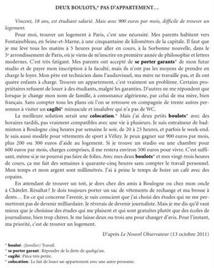 Examen de Selectividad: Francés. Cataluña. Convocatoria Junio 2012