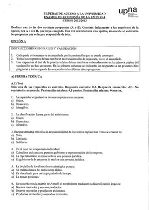 Examen de Selectividad: Economía. Navarra. Convocatoria Julio 2013