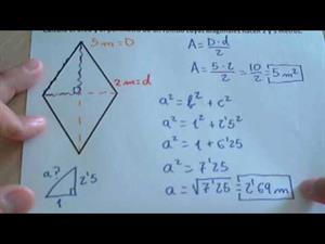 Área y perímetro de un rombo con el teorema de Pitágoras