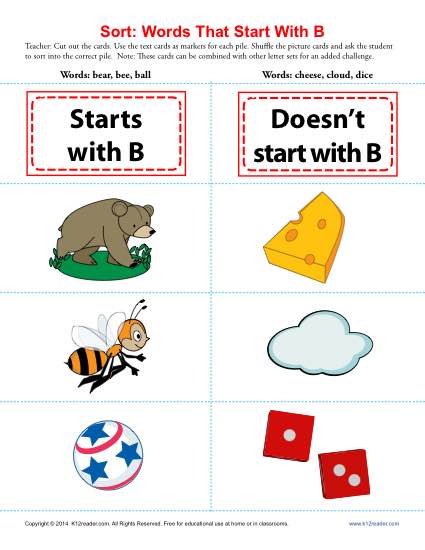 Consonant Sort: Words That Start With B