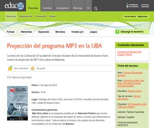 Proyección del programa MP3 en la UBA