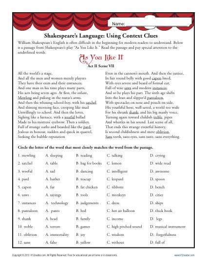 Shakespeare’s Language: Using Context Clues