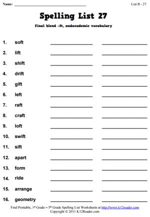 Week 27 Spelling Words (List B-27)