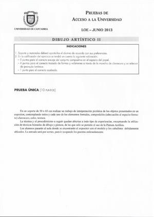Examen de Selectividad: Dibujo artístico. Cantabria. Convocatoria Junio 2013