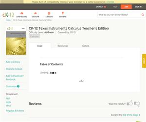CK-12 Texas Instruments Calculus Teacher's Editio? At grade