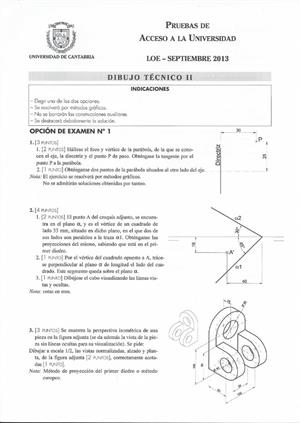 Examen de Selectividad: Dibujo técnico. Cantabria. Convocatoria Septiembre 2013
