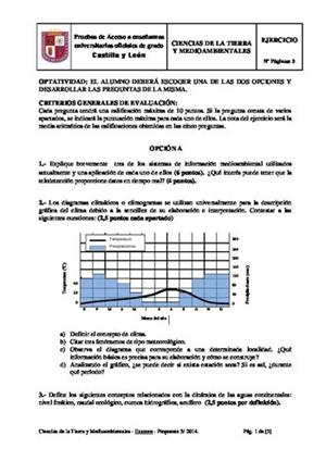 Examen de Selectividad: Ciencias de la Tierra. Castilla y León. Convocatoria Junio 2014