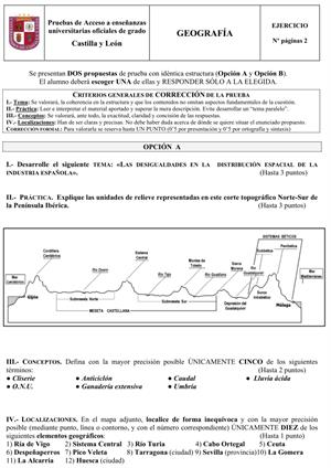 Examen de Selectividad: Geografía. Castilla y León. Convocatoria Junio 2013
