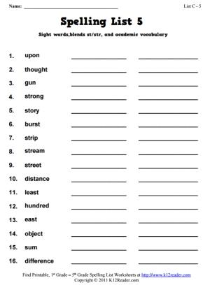 Week 5 Spelling Words (List C-5)