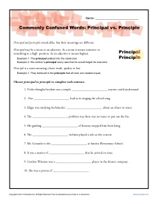 Commonly Confused Words Worksheet: Principal vs. Principle