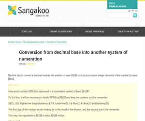 Conversion from decimal base into another system of numeration