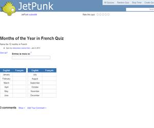 Months of the Year in French Quiz