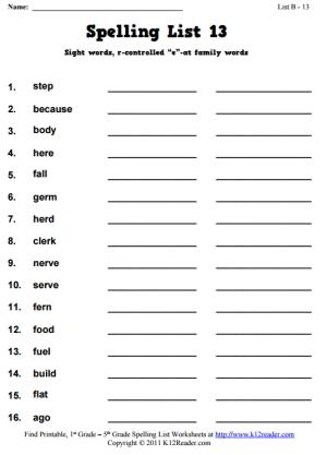 Week 13 Spelling Words (List B-13)