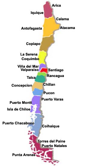 Mapa de las regiones de Chile