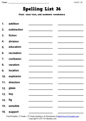 Week 36 Spelling Words (List B-36)