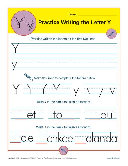 Practice Writing the Letter Y