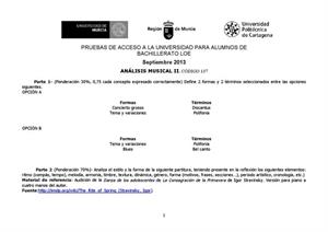 Examen de Selectividad: Análisis musical. Murcia. Convocatoria Septiembre 2013