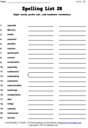 Week 28 Spelling Words (List E-28)