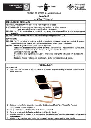 Examen de Selectividad: Diseño. Murcia. Convocatoria Septiembre 2013
