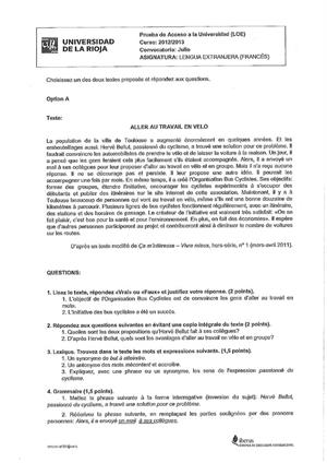 Examen de Selectividad: Francés. La Rioja. Convocatoria Julio 2013