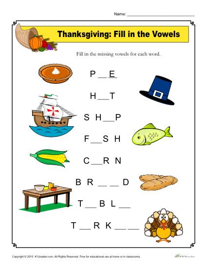 Thanksgiving Fill in the Vowels