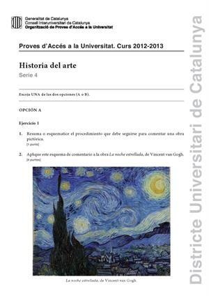 Examen de Selectividad: Historia del arte. Cataluña. Convocatoria Junio 2013