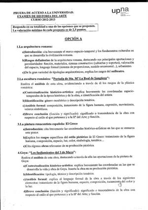 Examen de Selectividad: Historia del arte. Navarra. Convocatoria Julio 2013