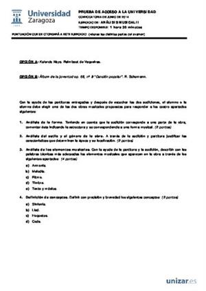 Examen de Selectividad: Análisis musical. Aragón. Convocatoria Junio 2014
