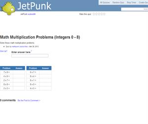 Math Multiplication Problems (Integers 0 - 8)