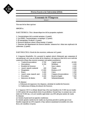 Examen de Selectividad: Economía. Islas Baleares. Convocatoria Septiembre 2013