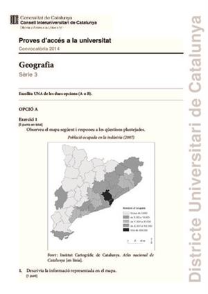 Examen de Selectividad: Geografía. Cataluña. Convocatoria Junio 2014