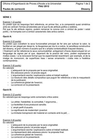 Examen de Selectividad (Soluciones): Diseño. Cataluña. Convocatoria Junio 2012
