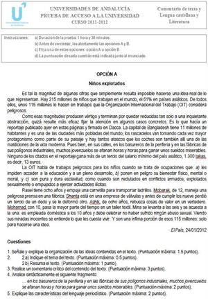 Examen de Selectividad: Lengua castellana y Literatura 2. Andalucía. Convocatoria Junio 2012