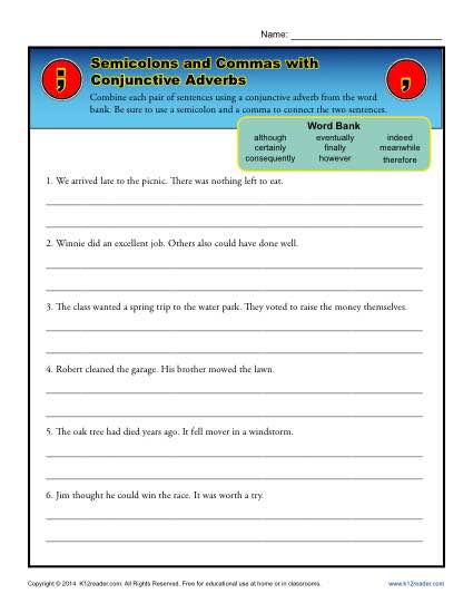 Semicolons and Commas with Conjunctive Adverbs