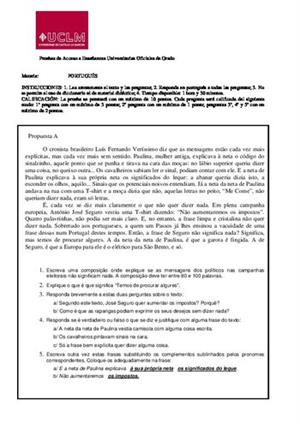 Examen de Selectividad: Portugués. Castilla-La Mancha. Convocatoria Junio 2014