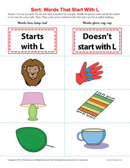 Consonant Sort: Words That Start With L