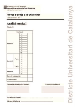 Examen de Selectividad: Análisis musical. Cataluña. Convocatoria Junio 2014
