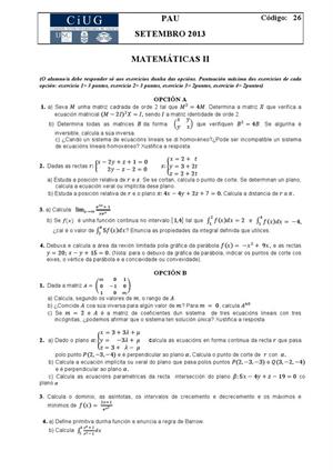 Examen de Selectividad: Matemáticas II. Galicia. Convocatoria Septiembre 2013