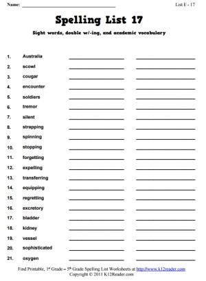 Week 17 Spelling Words (List E-17)