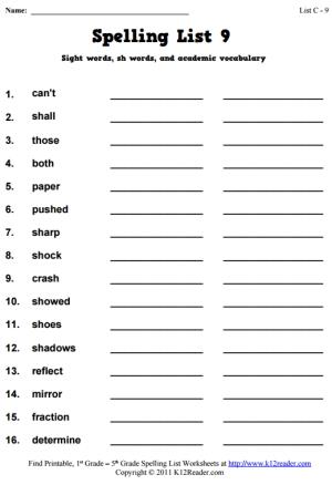 Week 9 Spelling Words (List C-9)