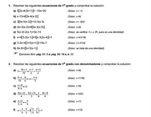 Ejercicios de ecuaciones y sistemas de 1º y 2º grado
