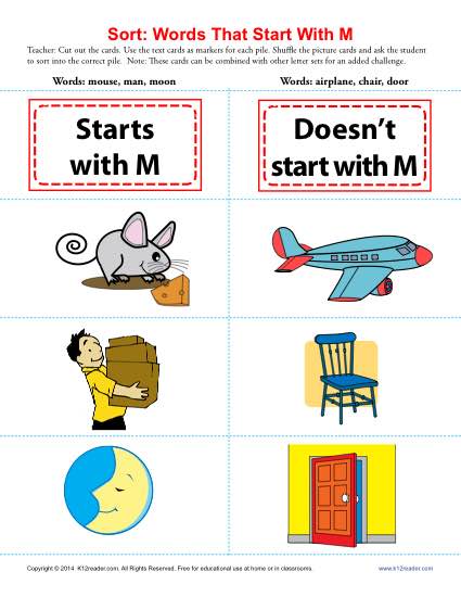 Consonant Sort: Words That Start With M