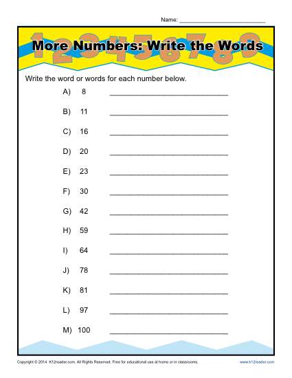 Numbers: Write the Words