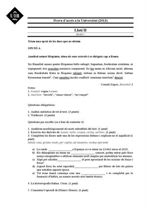 Examen de Selectividad: Latín. Islas Baleares. Convocatoria Septiembre 2013