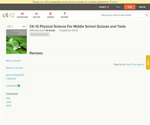CK-12 Physical Science For Middle School Quizzes and Test? At grade