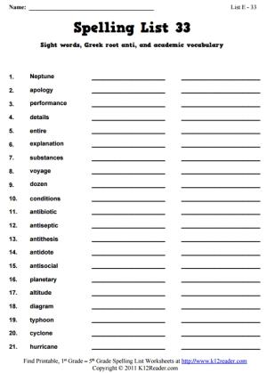 Week 33 Spelling Words (List E-33)