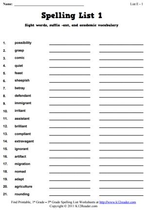 Week 1 Spelling Words (List E-1)