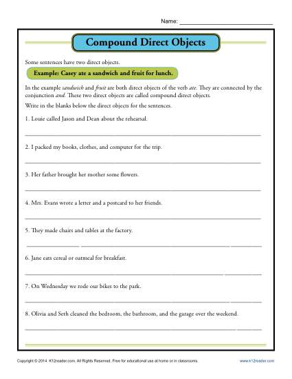 Compound Direct Object Worksheet Activity